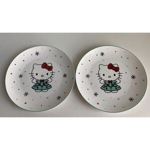 Set Of 2 Sanrio Hello Kitty Ceramic Dinner Plate 10.5” Christmas Tree Snowflake